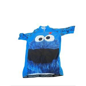 Weimostar Mens Blue Black White Sesame Cookie Monster Cycling Jersey Size Large